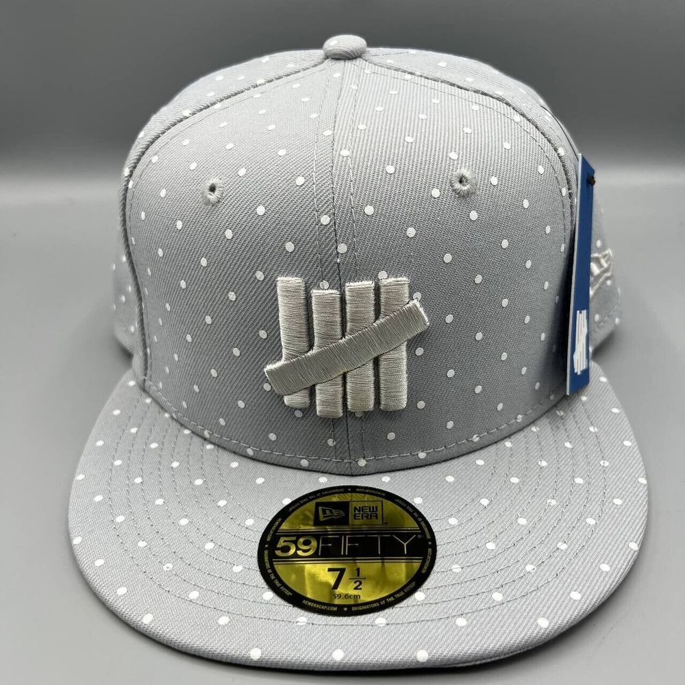 Undefeated Hat Men 7 1/2 Gray Polka Dots 59Fifty New Era Fitted Cap New